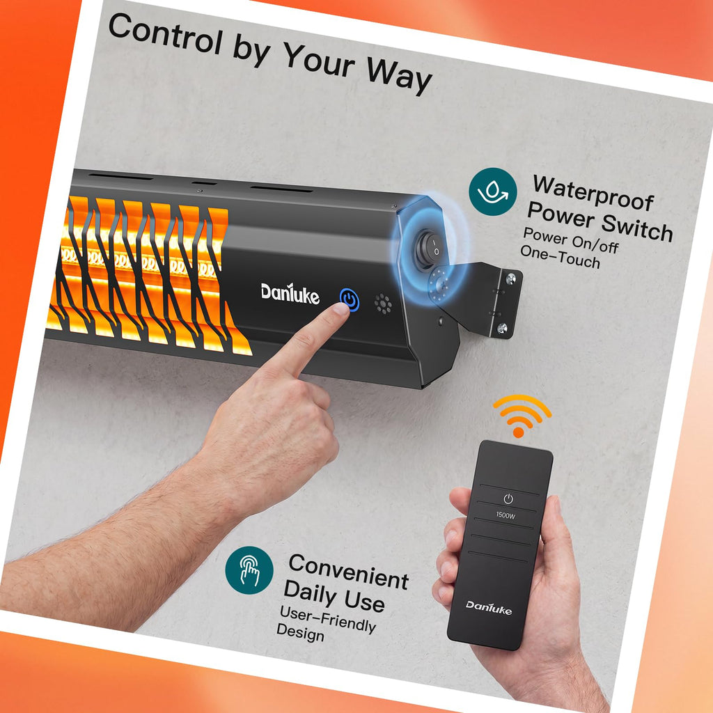 Electric Patio Heater, Wall Mounted Outdoor Heater with Remote & Touch Control, Carbon Fiber Heating, Garage