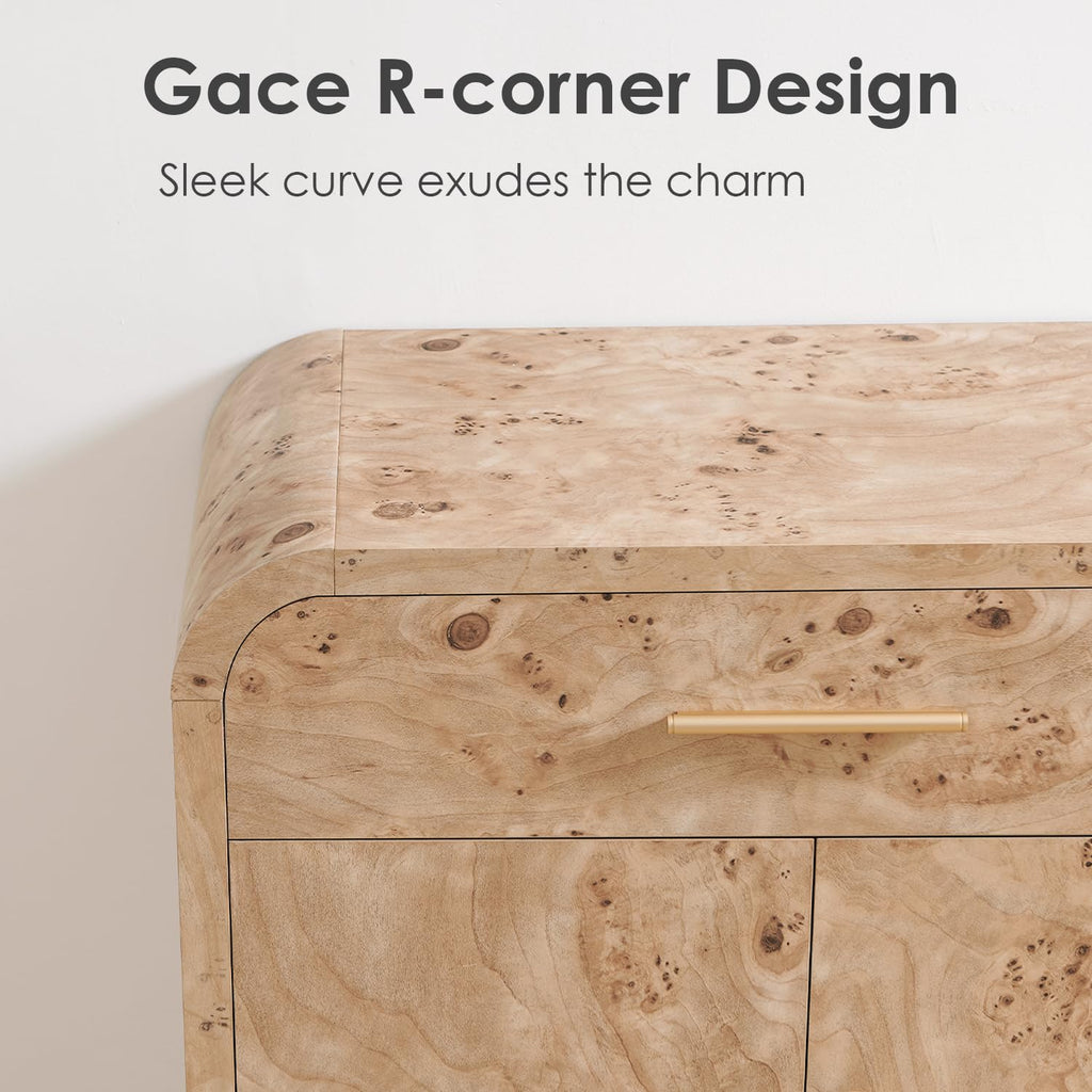 59" Sideboard Buffet Cabinet with Storage Modern Curved Console Cabinet with Drawers Wooden Board Large Credenza