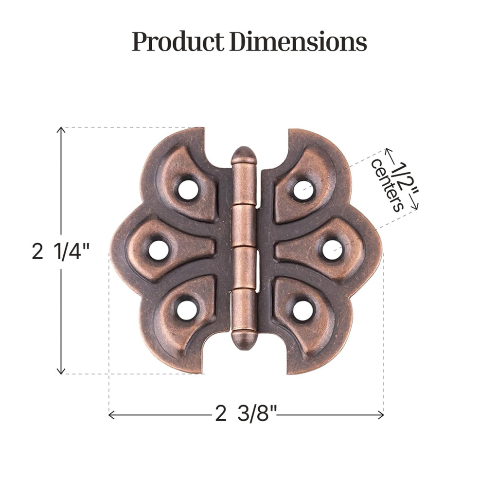 Antique Copper Plated Butterfly Hings - Pack of 8 - Surface Mount Cabinet Door Hinges - Furniture Hardware