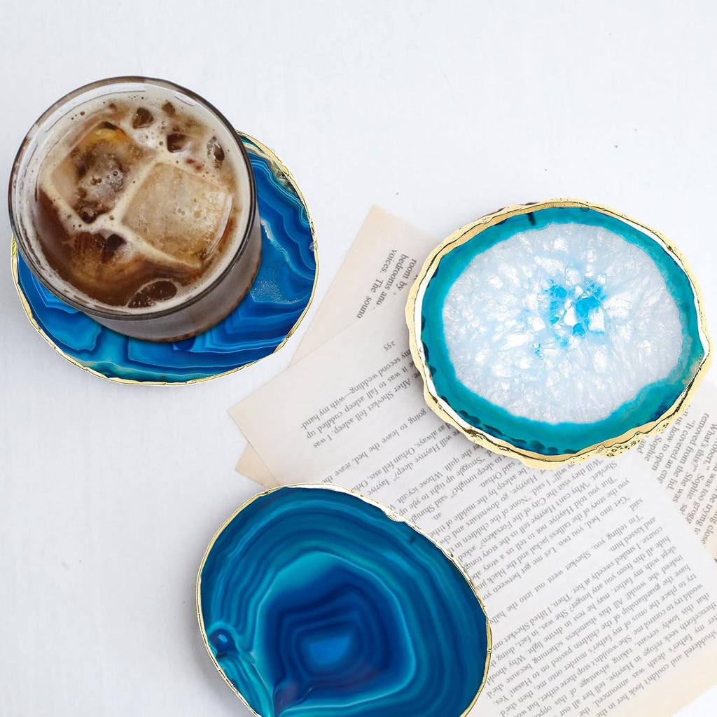 Agate Coasters Crystal Drink Coasters with Gift Box (Blue) - Set of 4
