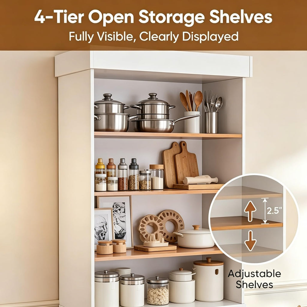 71" Tall Farmhouse Pantry Cabinet Set of 4, Large Freestanding Storage Cabinets with Drawers and Adjustable Shelves