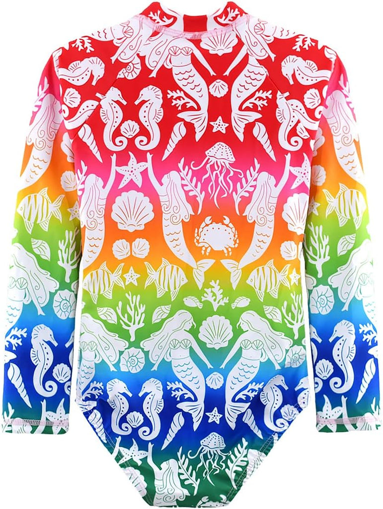 Girls One Piece Swimsuit Long Sleeve Rash Guard UPF 50+
