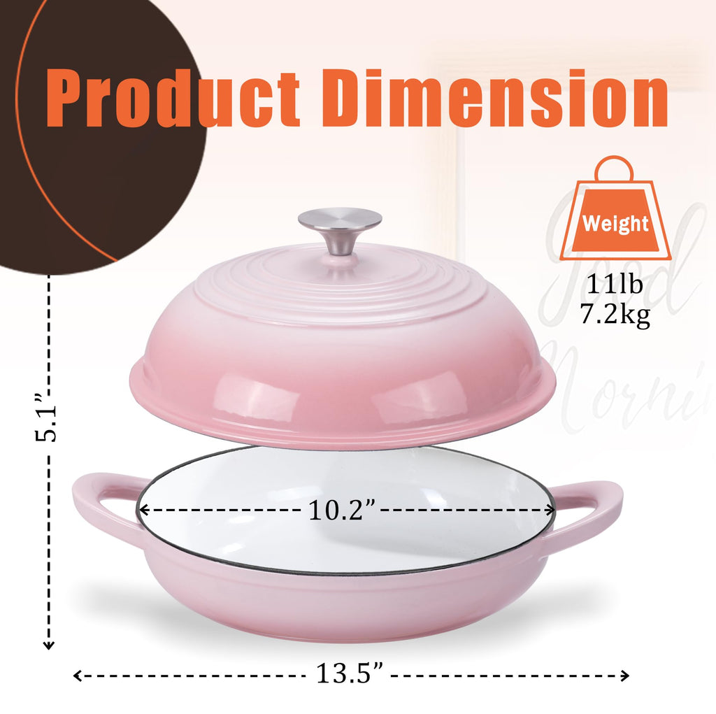 6QT Enameled Cast Iron Round Bread Oven, Sourdough Dutch Oven, Pink