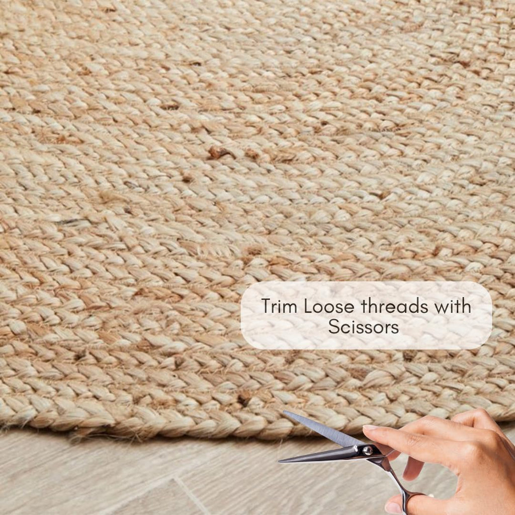 Handwoven Jute Area Rug - 5 feet Round - Natural Yarn - Rustic Vintage Beige Braided Reversible Rug - Eco Friendly
