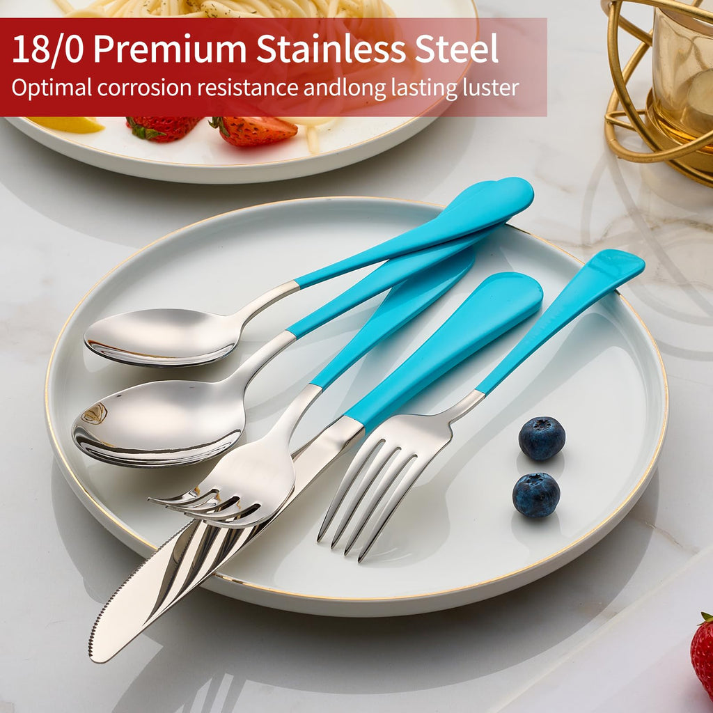 20-Piece Blue Silverware Set 18/0 Stainless Steel Flatware Blue Handle Cutlery Set Service for 4 Dinner Knives Forks