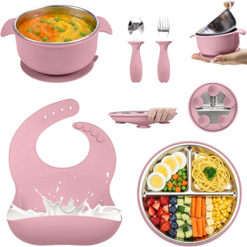 In-1 Stainless Steel Baby Feeding Set with Suction Plate & Spoon