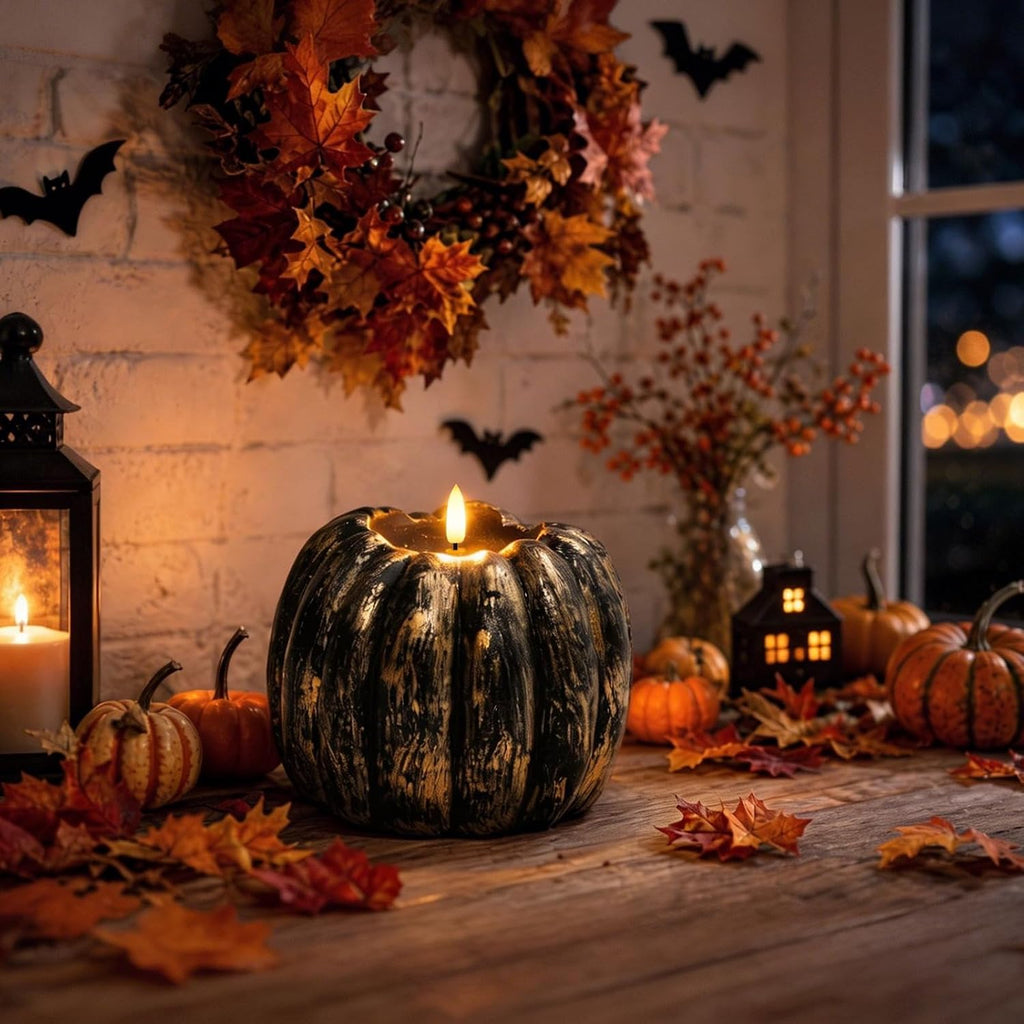 Halloween Decor Indoor, Halloween Decorations, Flameless Pumpkin Candle