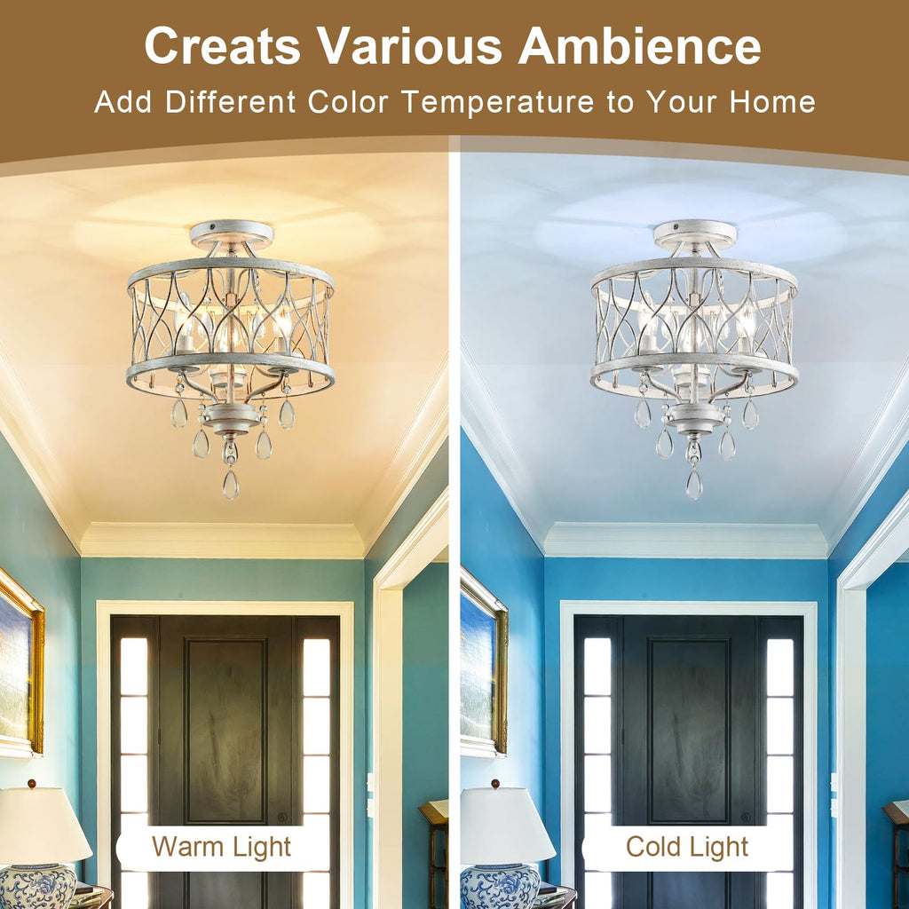 Farmhouse Crystal Ceiling Light Fixture, 3-Light Semi Flush Mount Crystal Chandelier Light Fixture Rustic Vintage
