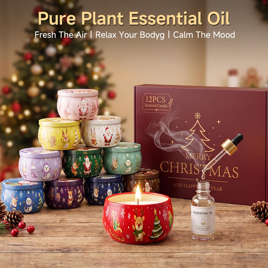 Christmas Scented Candles Gift Set, 12 Pack Soy Candles