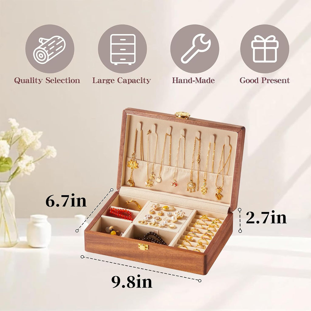 Small Jewelry Box Walnut Wood Jewelry Organizers and Storage for Women