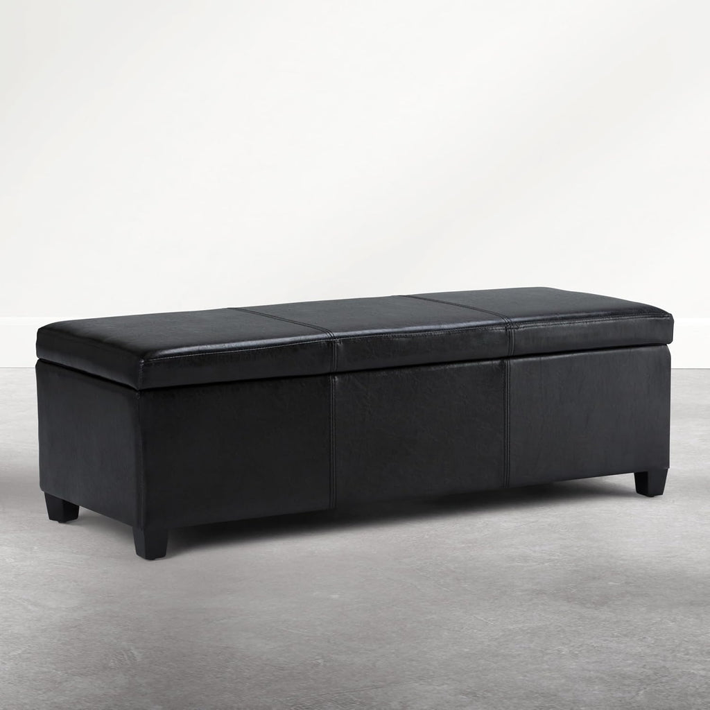 Avalon Storage Ottoman Bench - 48 inch Wide Upholstered Vegan Leather Rectangle Storage Ottoman Bench in Carbon