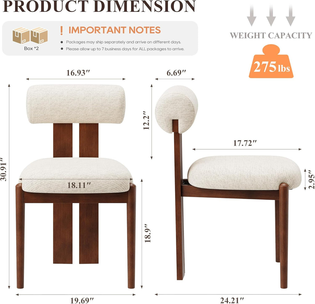 Modern Wooden Dining Chairs Set of 4, Upholstered Fabric Kitchen Chairs with Sculptural Backrest, Mid-Century