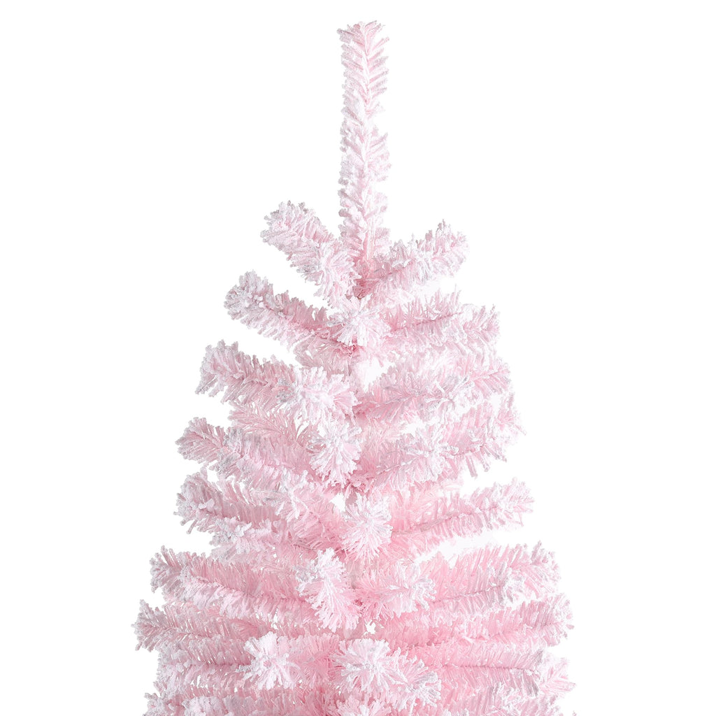 5ft Artificial Prelit Christmas Tree, Pink Christmas Tree Flocked Christmas Porch Tree with 130 Warm