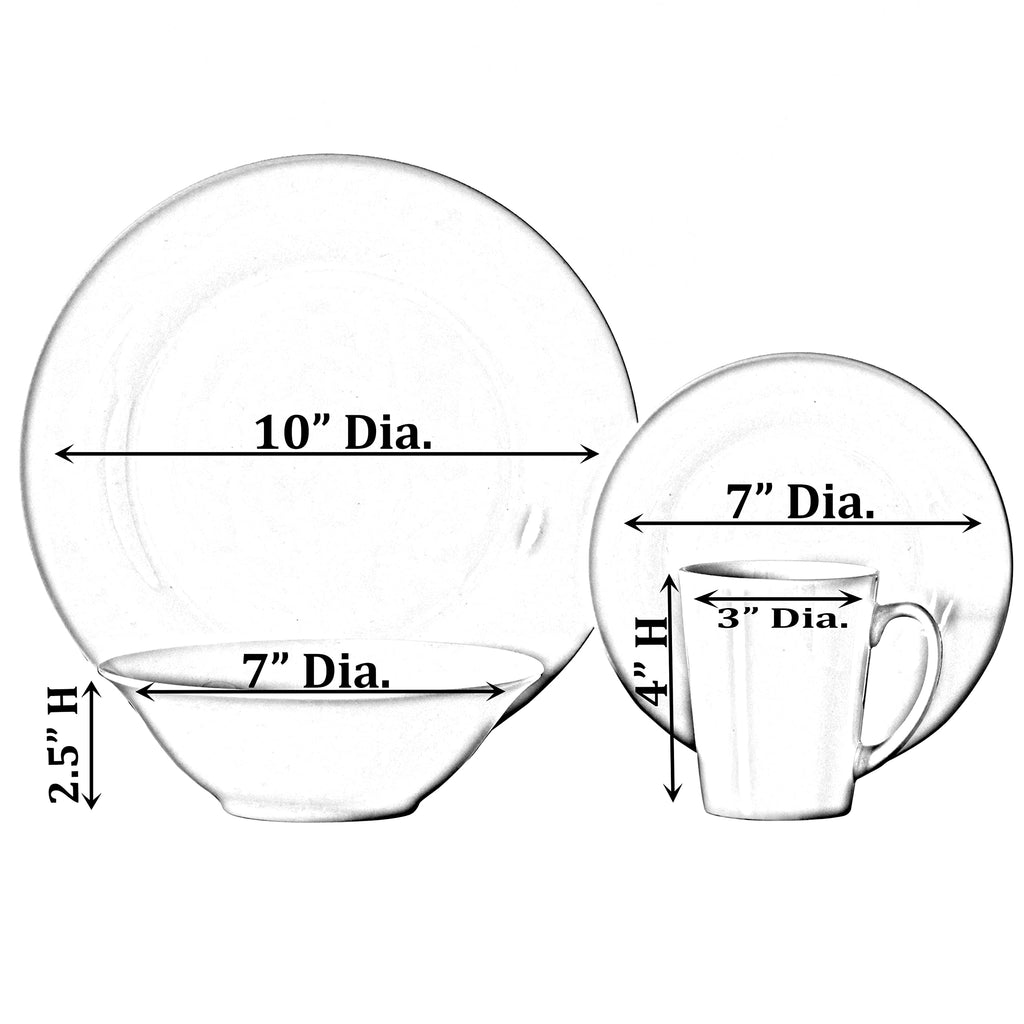 Rimmed Dinnerware Set | Mugs, Salad and Dinner Plates and Bowls Sets, Dishes with Highly Chip and Crack Resistant