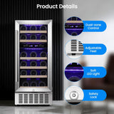 Wine Fridge 15" Wine Cooler Under Counter Beverage Refrigerator Beer Mini Fridge