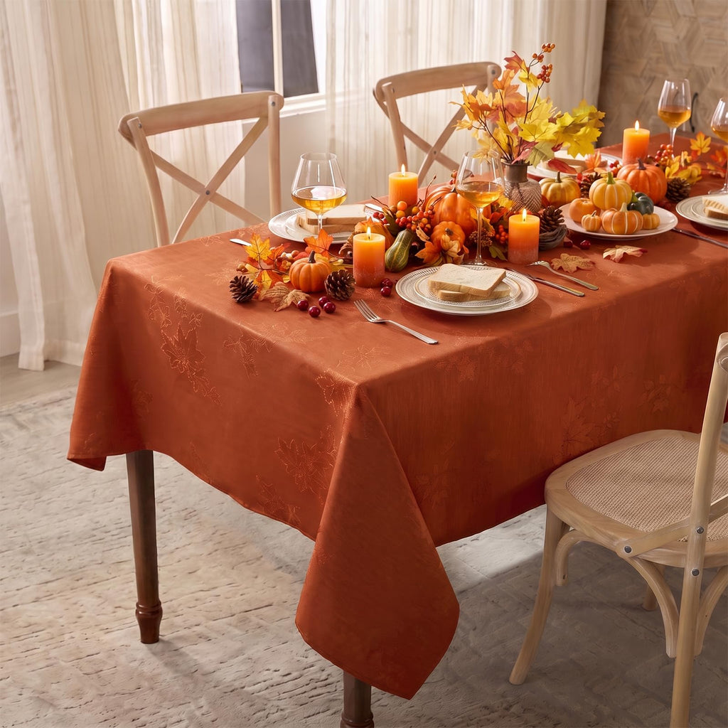 Fall Jacquard Rectangle Tablecloth 60 x 84 Inch Thanksgiving Decor
