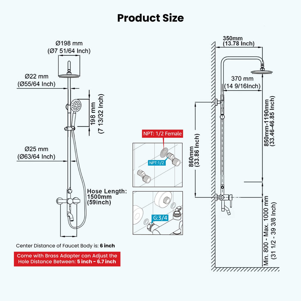SUS304 Outdoor Shower Kit 8'' Head with Handheld Brushed Nickel