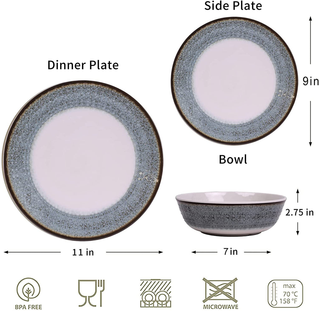 Melamine Dinnerware Sets,12pcs Plates and Bowls Sets, Unbreakable and Lightweight Summer Outdoor Dishes ,Yachts and