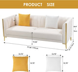 White Leather Couch Sofa, Office Couches 78'' Apartment Faux Leather Sofa with 2 Throw Pillows & Gold Metal