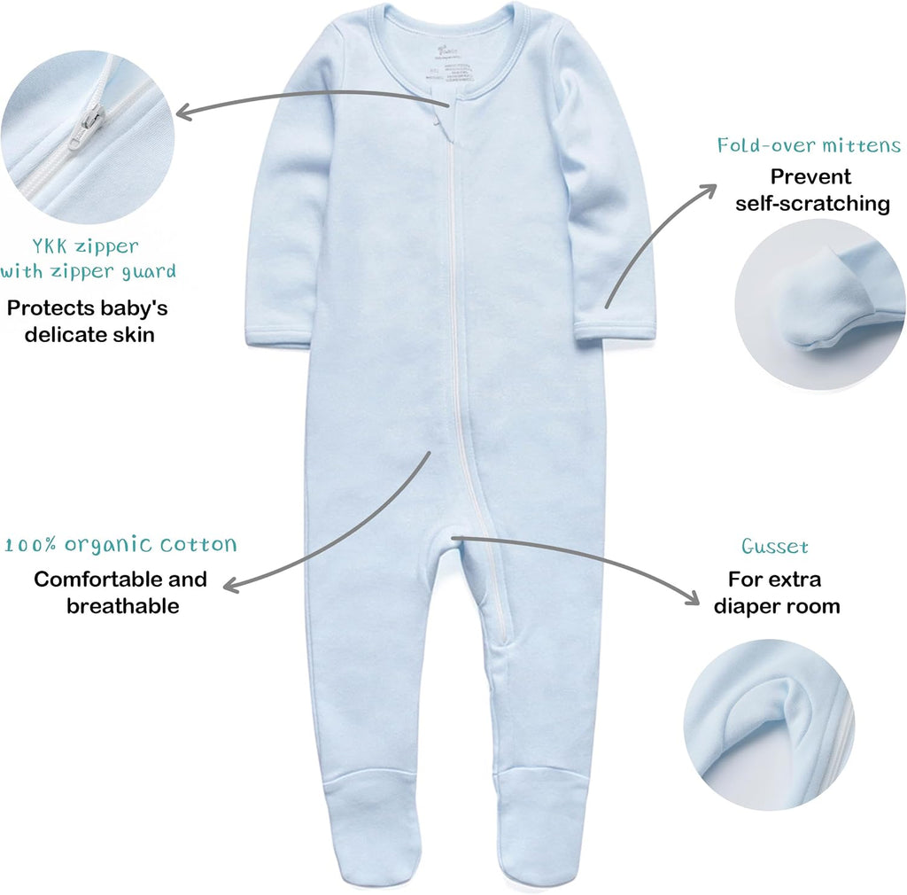 Baby Boys Girls Organic Cotton Zip-Front Sleeper Pajamas, Footed Sleep 'n Play