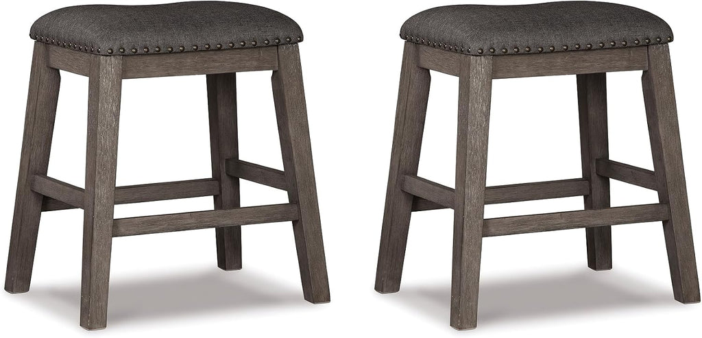 Caitbrook Rustic 24.4" Counter Height Upholstered Barstool, 2 Count, Gray