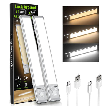 2 Pack Under Cabinet Lighting, 12in Rechargeable Motion Sensor Light Indoor
