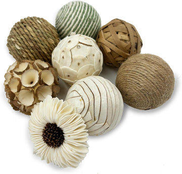 Decorative Balls Decor,2.36 Inch Woven Wicker Rattan Balls Twig Orbs Cotton Linen Decorative Ball for Vase - Set of 8