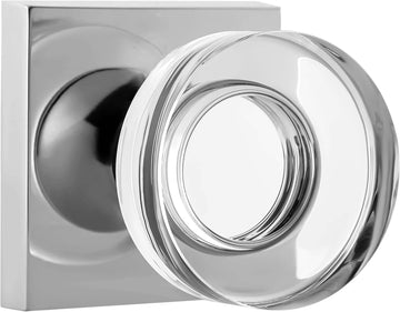 Crystal Glass Door Knobs Interior, Heavy Duty Square Passage Door Knob for Hall/Closet, Polished Chrome Finish