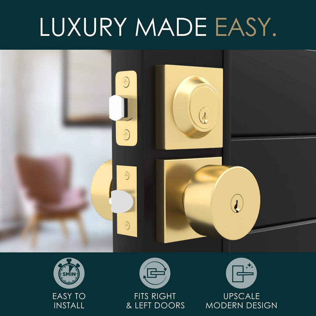 Suana Entry Door Knob & Deadbolt Gold (1-Pack) - Keyed Combo