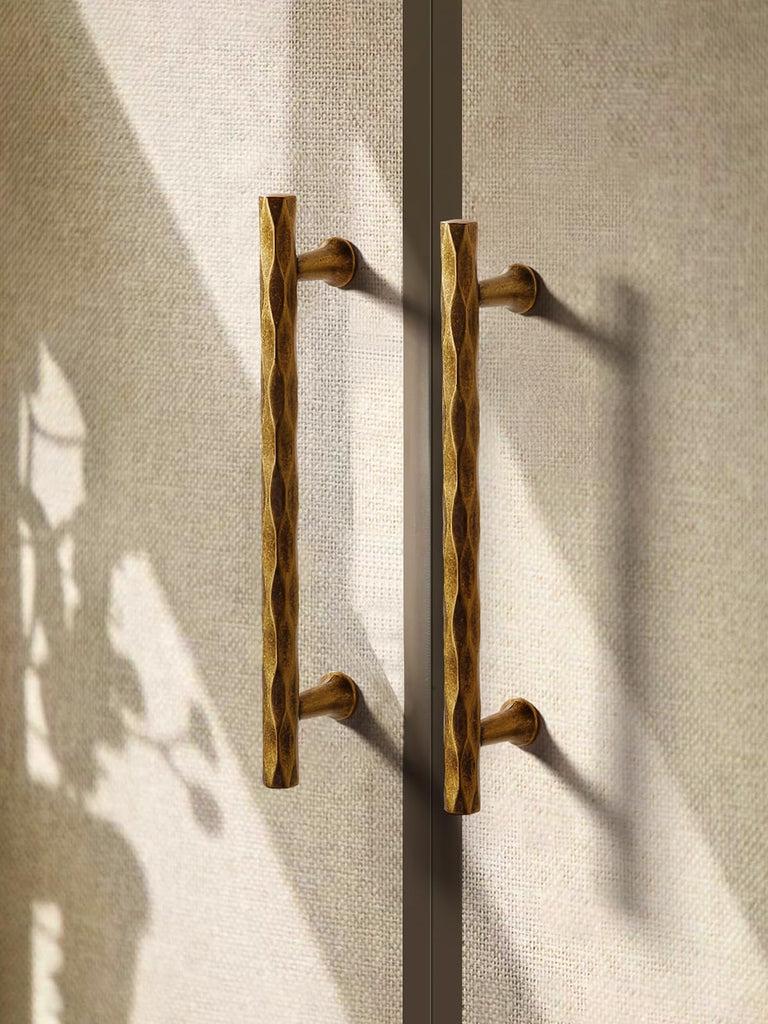 Cabinet Pulls Antique Brass 6.3" Hole Center 10 Pack Hammered