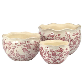 Ceramic Plant Pots Set of 3 Rustic Vintage Farmhouse Cream Crackle Glaze (11"/ 9.6"/ 7") Garden Indoor Outdoor Flower