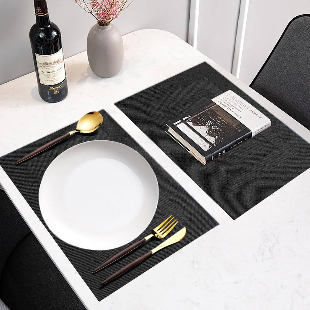 Placemats,Washable Vinyl Woven Table Mats,Elegant Durable Placemats for Dining Table Set of 4 (18 x 12 inches, Pure