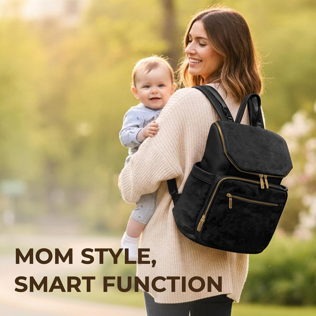 Leather Diaper Bag Backpack Suede Baby Backpack with Changing Pad