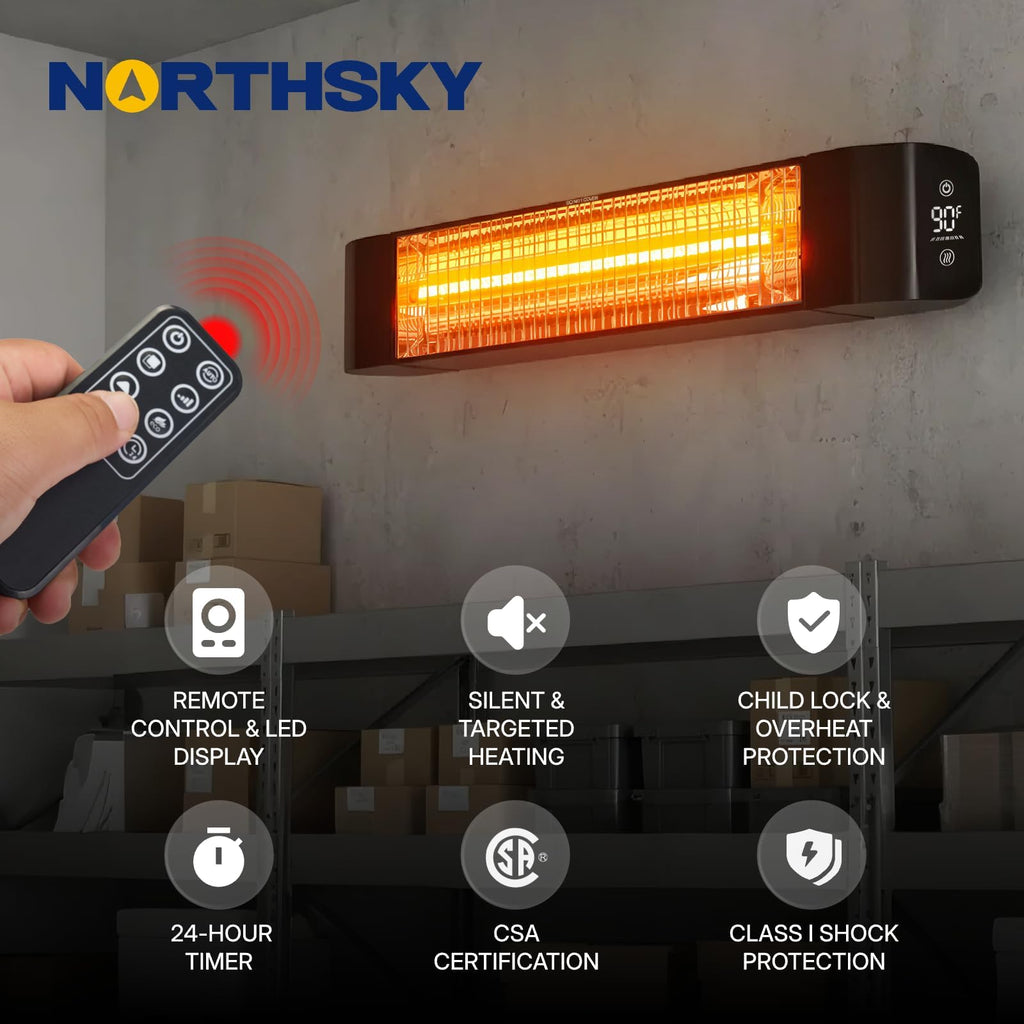 Outdoor Heater Electric 1500W Infrared Patio Heaters Smart Control with 24H Timer, IP65 Waterproof, Wall or Ceiling