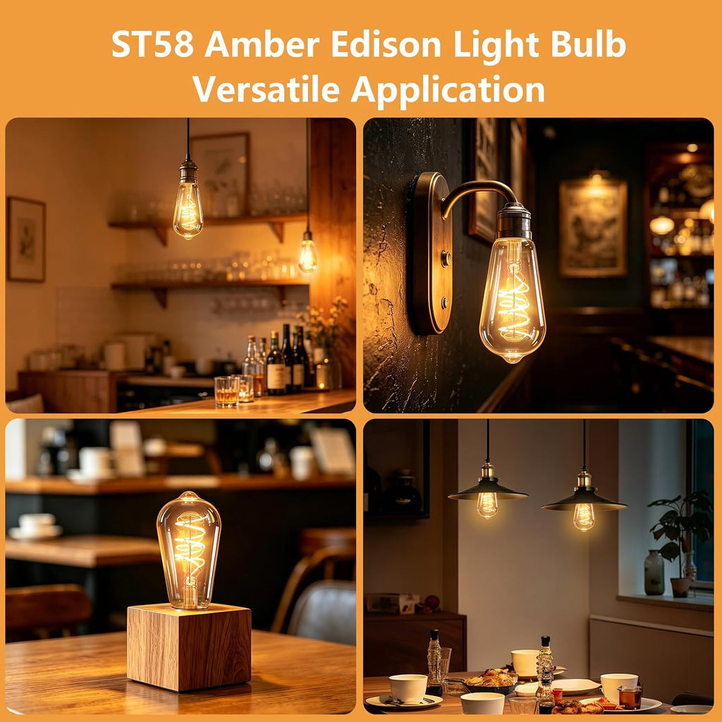 Vintage LED Edison Bulbs 60W Equivalent, 2200K Amber Light Bulbs