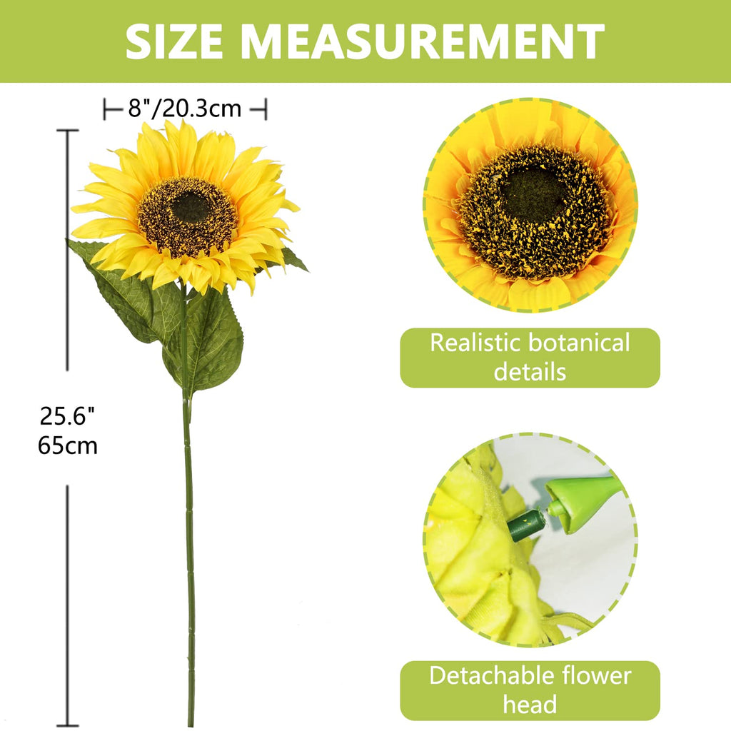 Large Sunflowers Artificial Flowers 8" Full Bloom Long Stem Artificial Sunflower 33" Tall Sun Flowers Giant Silk