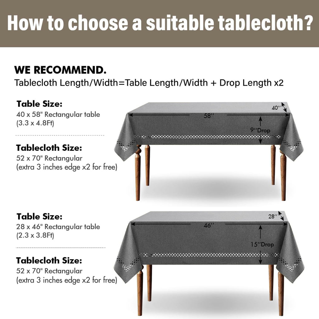 Grey Rectangle Tablecloth with Decorative Cutouts 52x70 Inch