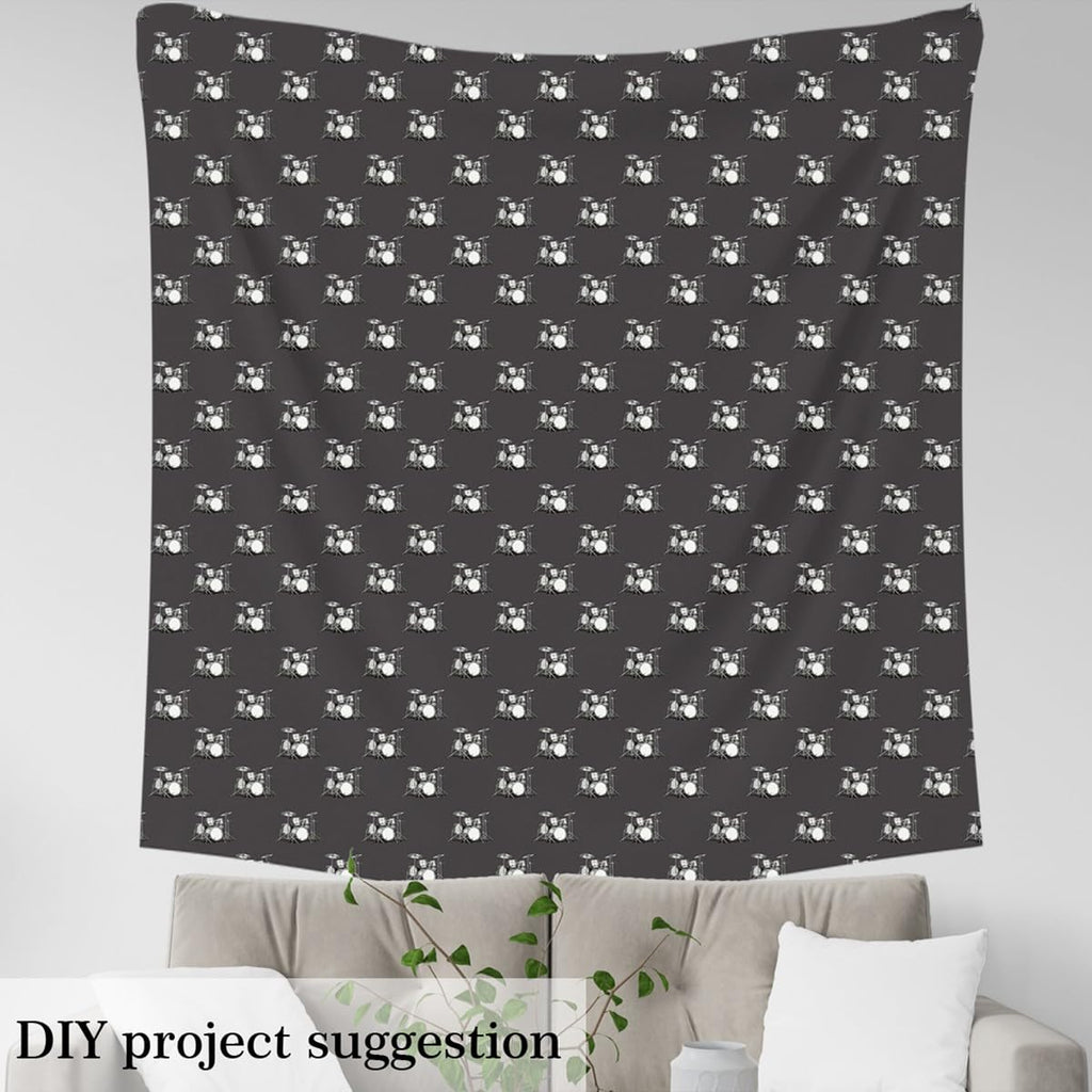 Rock Music Fabric By The Yard, Drum Kit Upholstery Fabric for Chairs, Musical Theme Instrument Hip Hop Decorative