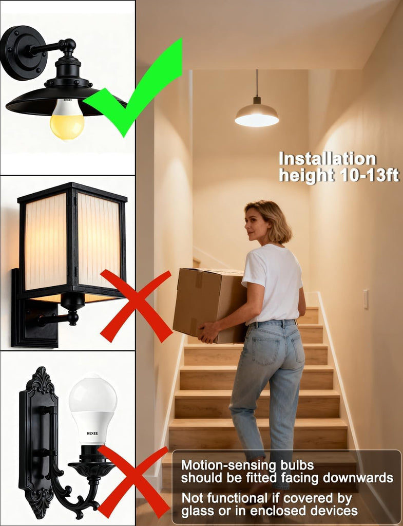 Motion Sensor LED Light Bulb 9W A19 PIR Built-in IR 60W Equivalent Bright 900 Lumens E26 Base Warm White Bulbs (2