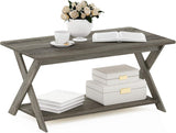 Modern Simplistic Criss-Crossed Coffee Table, 35.4 in x 19.6 in x 16 in, French Oak Grey
