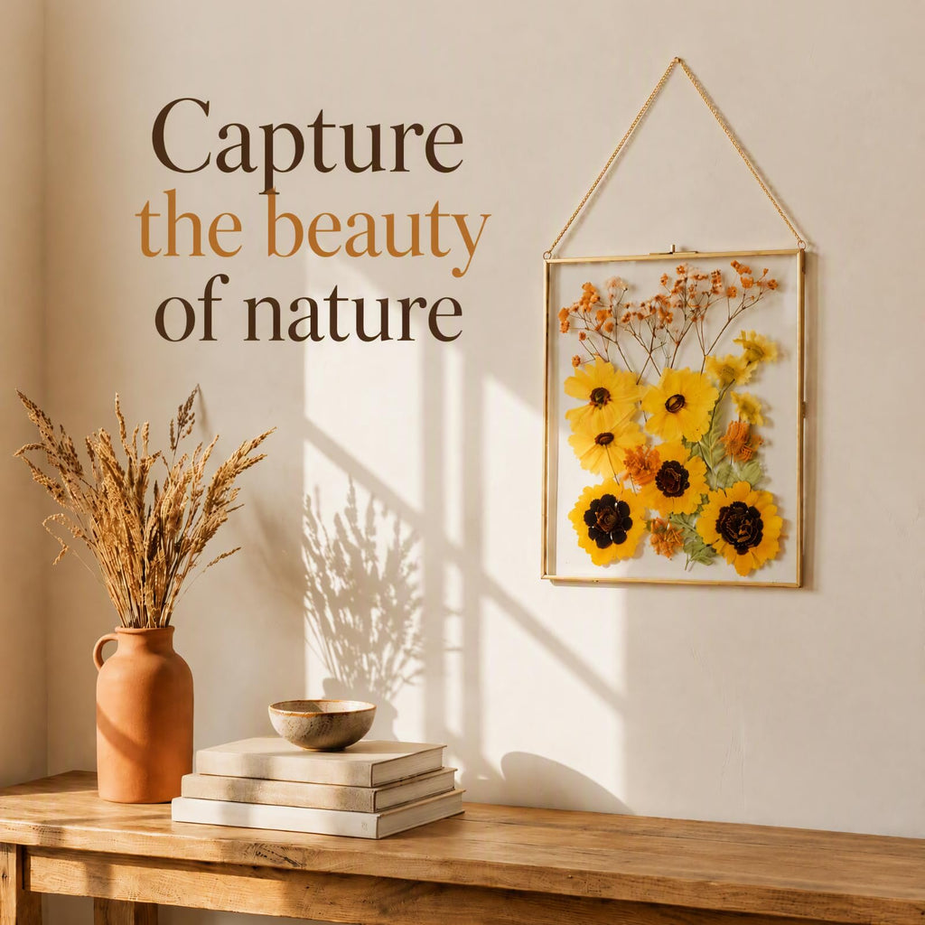 Brass Hanging Photo Frame, 11x14 Inch Double Glass Floating Display for Pressed Flowers, Large Picture Artwork