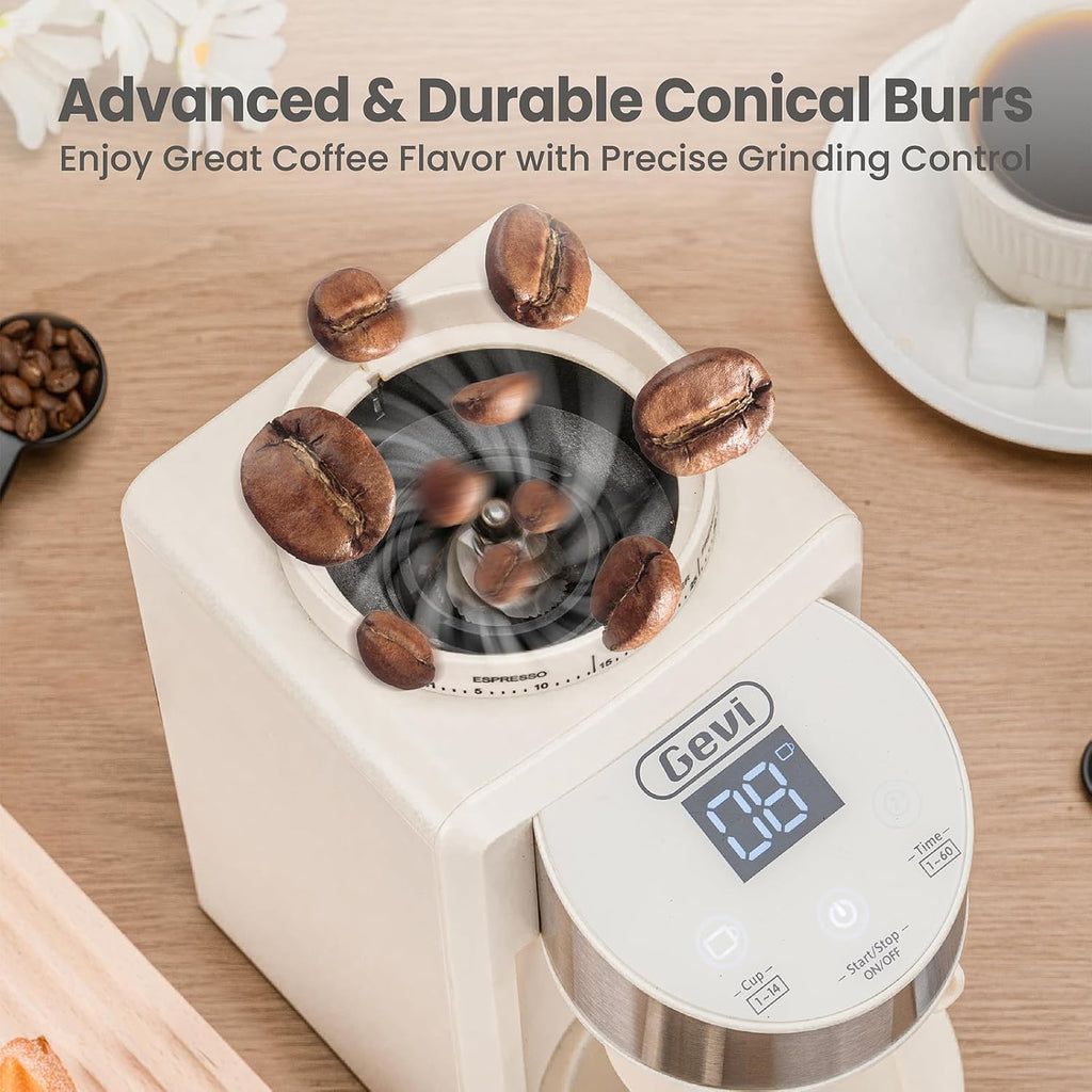 Burr Grinder,35 Grind Espresso Drip French Press,Anti-Static Beige | 35 Grind Levels for Espresso, Drip & French