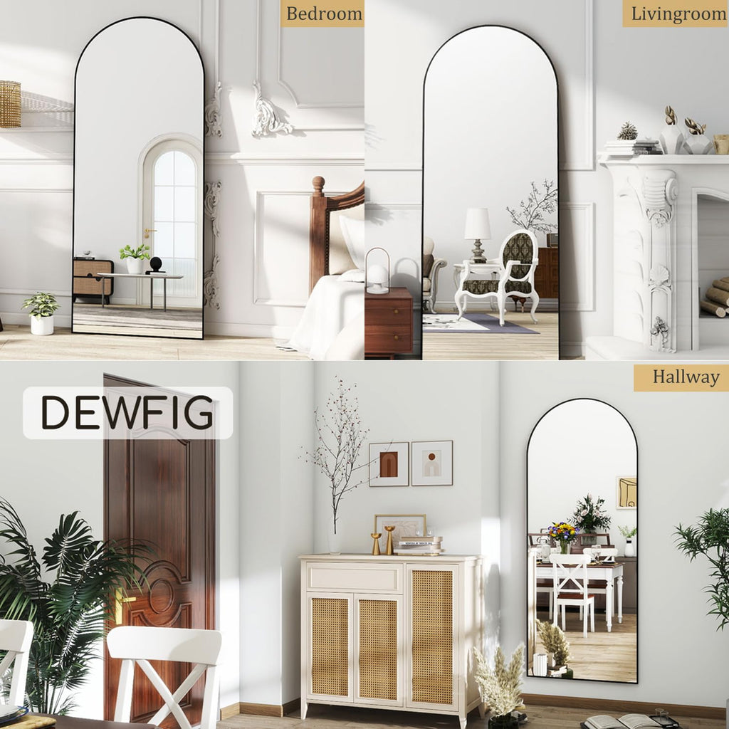 Mirror Full Length, 64"X21" Arched Floor Mirror, Black
