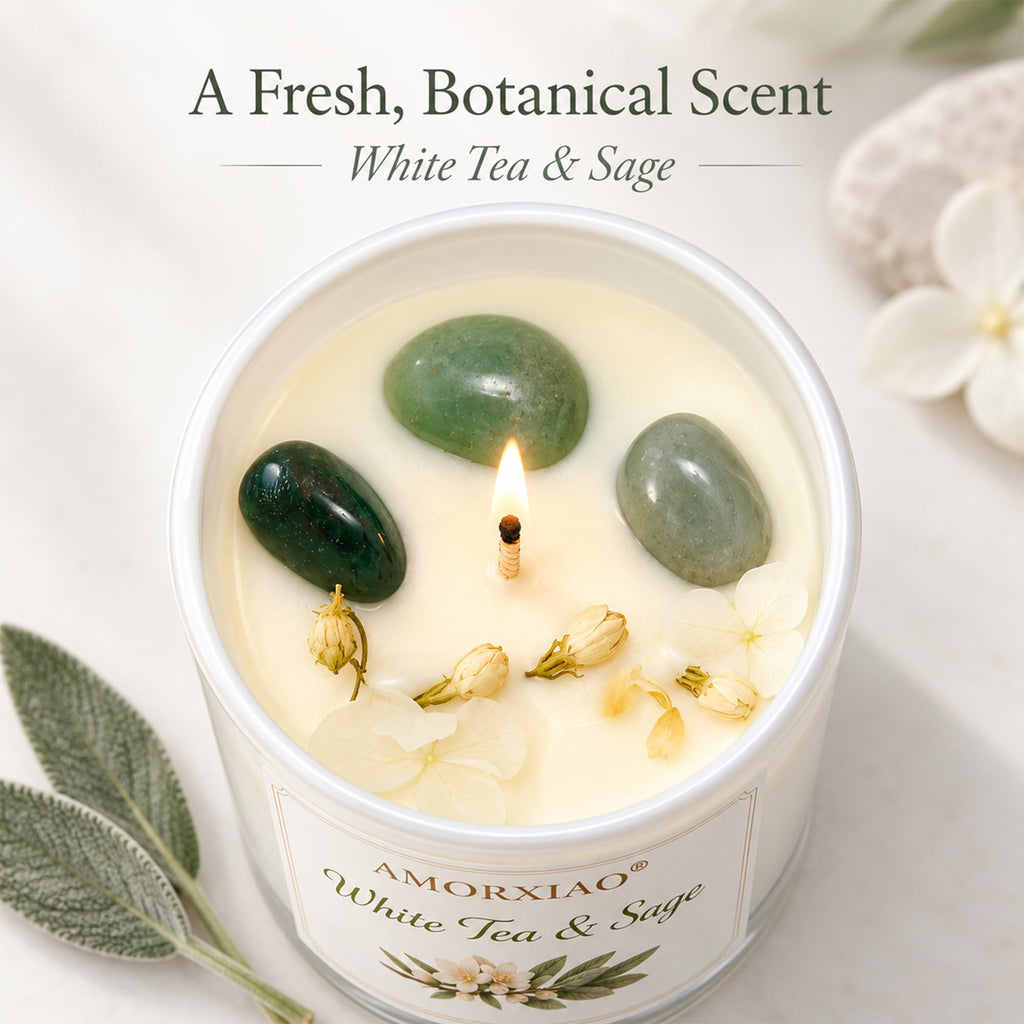 White Tea & Sage Scented Candles for Women, 11.3 oz Natural Soy Candle Jars