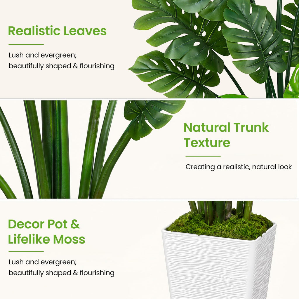 Artificial Monstera Plant, 64" Tall Large Fake Swiss Cheese Tree