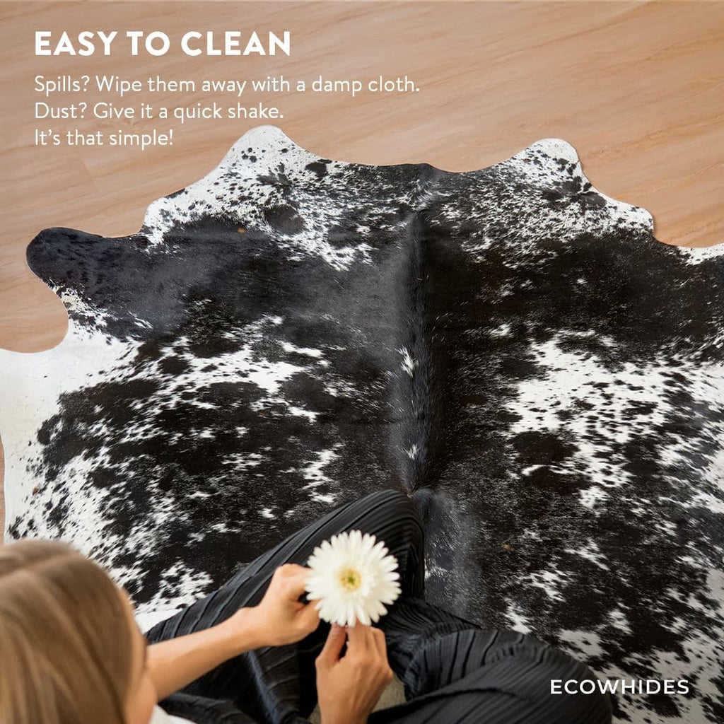 100% Genuine Brazilian Cowhide Rug - Black Salt and Pepper - Luxury Cowskin Leather Area Rug Décor 7 x 6 feet