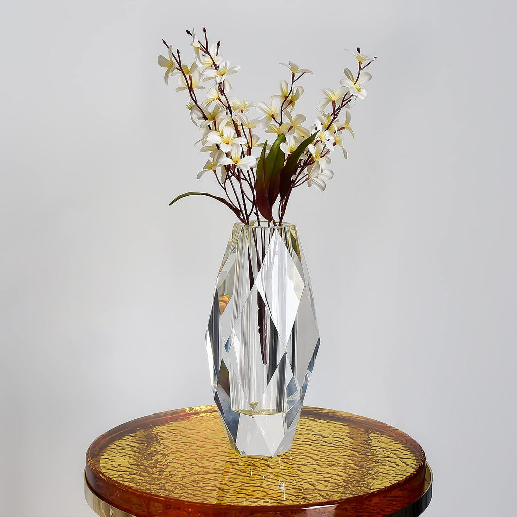 Crystal Vase for Flowers 12", Multi-Faceted Design Vase Christmas Decorations Wedding or Gift, Transparent Color with
