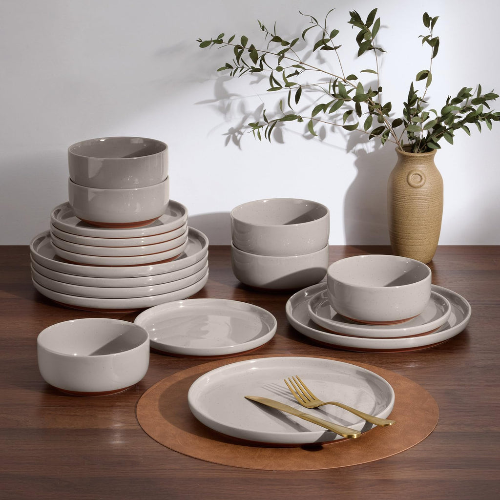 Plates and Bowls Sets, 24Pcs Stoneware Ceramic Dinnerware Dishes Sets