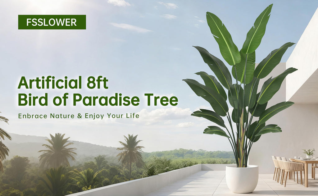Artificial Bird of Paradise Tree 8FT 17 Thick Matte Texture Leaves