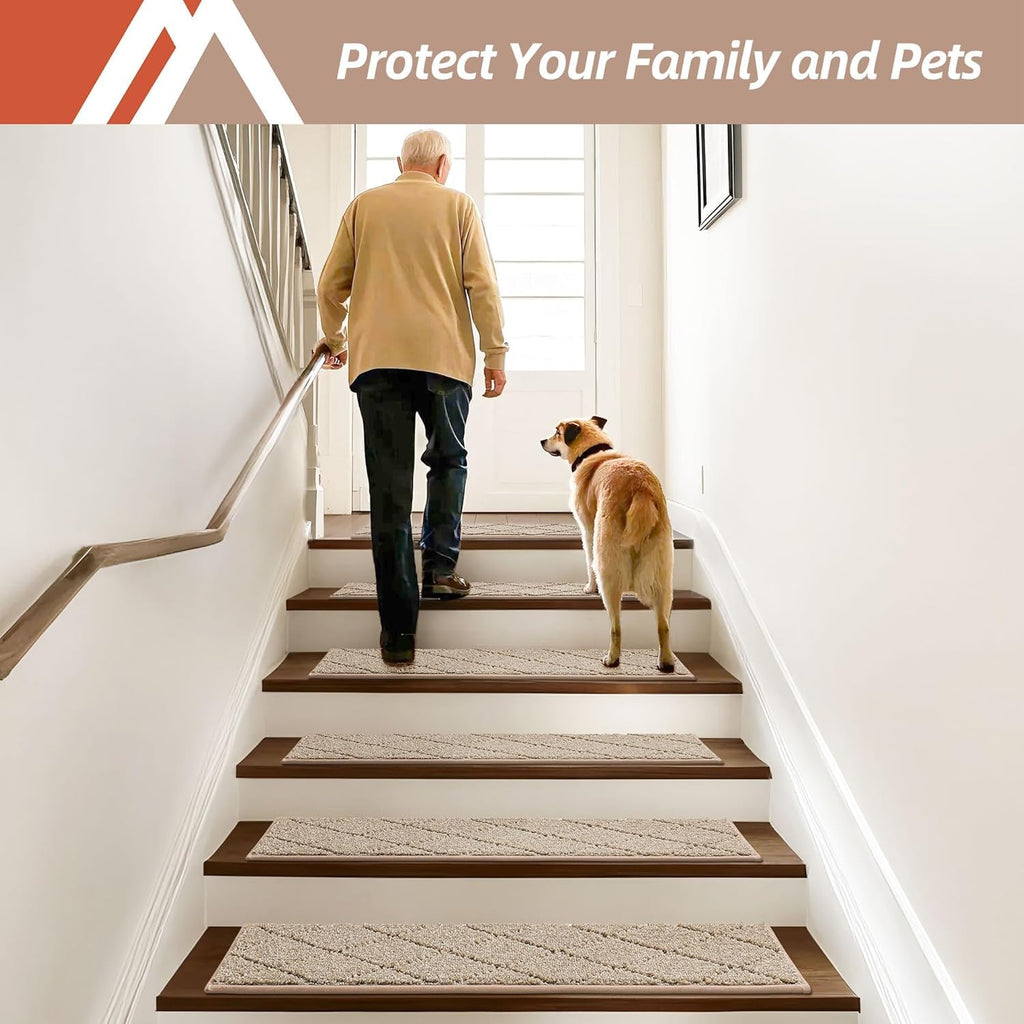 Edging Stair Treads Non-Slip Carpet Mat 28inX9in, 10pc, Beige